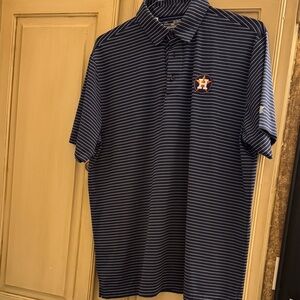 Men's Navy Striped Polo Shirt Under Armour XL Astros Golf Polo